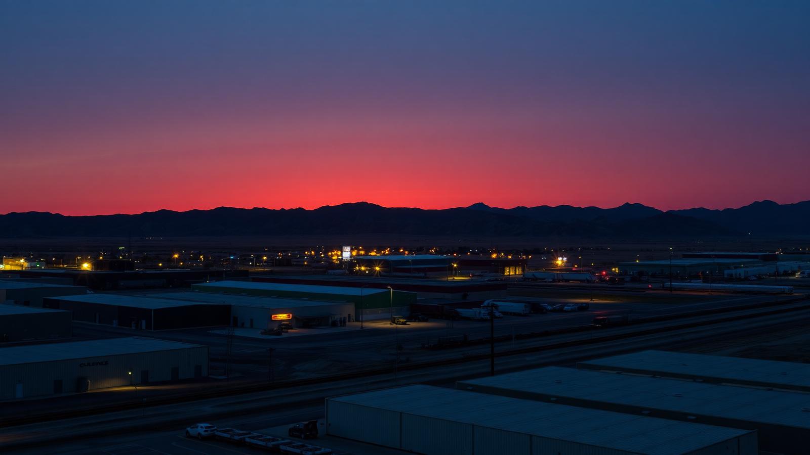 Northern Nevada distribution and industrial district near Sparks at sunset